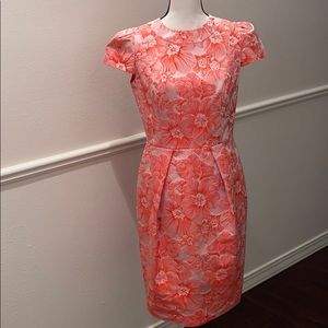 Carmen Marc Valvo salmon colored floral dress